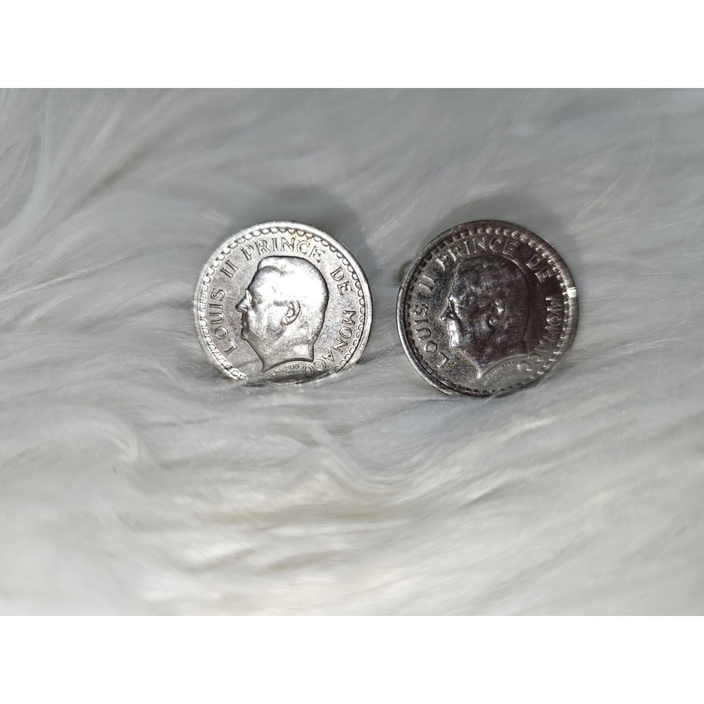 Vintage Louis II Prince De Monaco 2 Francs Silver Tone Cufflinks.  Estate